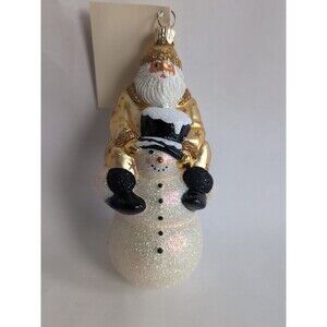 Patricia Breen "Helping Hand Up" Christmas Ornament 2001 Gold Santa Snowman Vtg